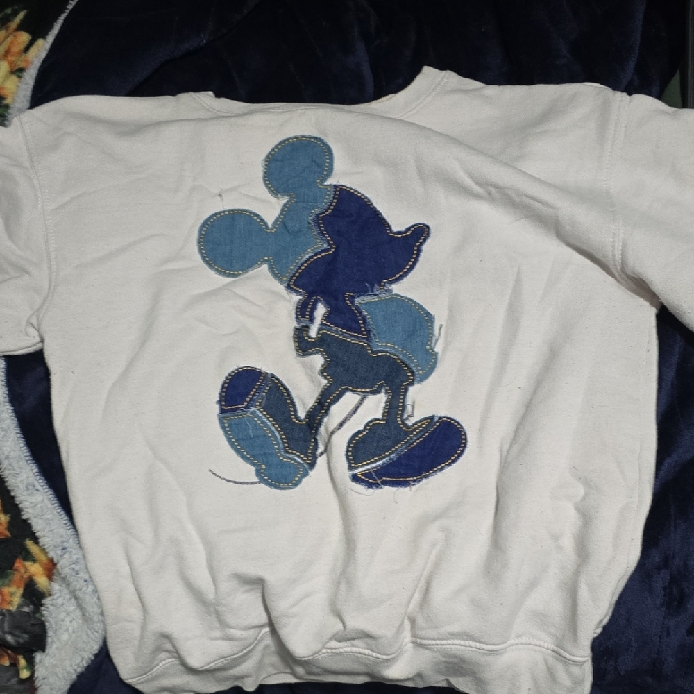 Disney White Sweatshirt with Blue Mickey Mouse Design